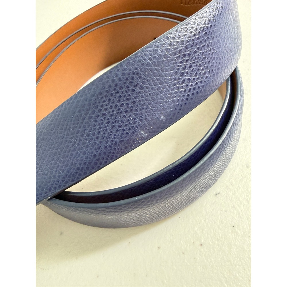 Ralph Lauren Minimalist Navy Blue Pebbled Leather Gold Oval Buckle Belt XL - Picture 3 of 7